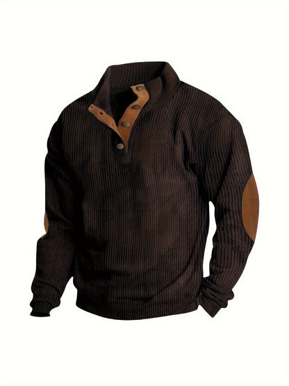 Men'S Autumn And Winter Outdoor Loose Jacket, Corduroy Casual Stand Up Collar, Long Sleeved Button Hoodie, Men'S
