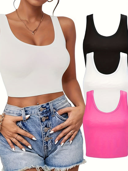 Set of 3-4 Women'S Tank Tops, Featuring a U-Neck Design, Sleeveless Style, And Cropped Racerback, Perfect for And Casual Outings