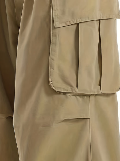 Men'S Plus Size Cargo Trousers - Casual Style for Spring And Autumn, Multi-Pocket Straight Leg Pants for All Seasons with Drawstring, Versatile Fashion, Wide Leg Design, Comfortable Casual Wear | Stylish Cargo Trousers | Comfortable Fit Pants