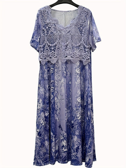 Women's Pink Floral Midi Casual Dress - Short Sleeve Easy Styling