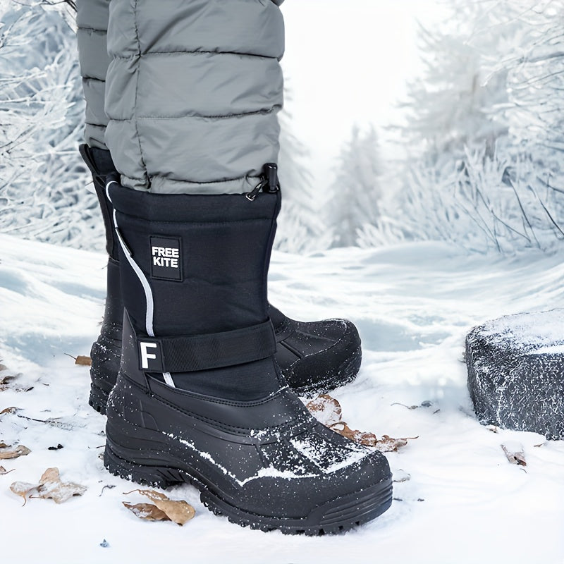 Men's Windproof Winter Snow Boots -Lightweight, Removable Thermal Lining, Adjustable Hook-and-Loop Closure, Anti-Slip Rubber Sole, Ideal for Snow, Skiing, Hiking, And Camping (Easy On/Off)