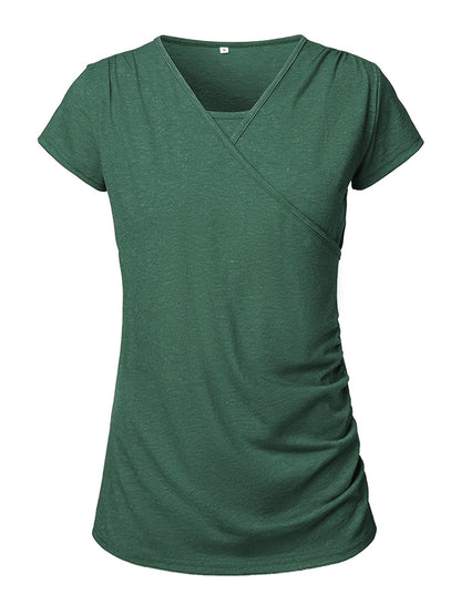 Set of 3 Women'S Short Sleeve Maternity Tops with Side Ruching for Breastfeeding