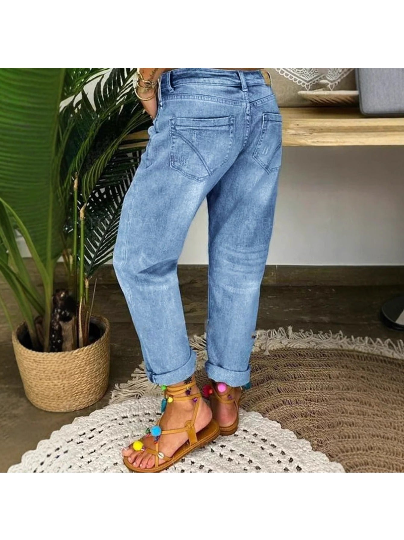 1 Pack Women's 4-Season Fashion Loose Washed Straight-Leg Jeans - Comfortable Stretchy All-Season Regular Fit, Stylish Casual Outfit, Ideal for Daily Wear, Shopping, Dates & Travel - Sizes S/ M/ L/ XL/ XXL