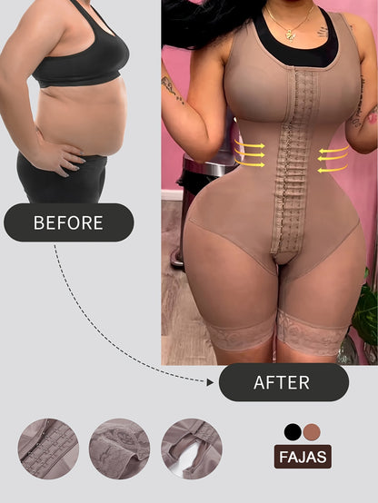 FeelinGirl Plus Size High Compression Fajas Colombianas Shapewear for Women - Full Body Tummy Control Suit with 3-Hook Front Closure, Curves Enhancer & Postpartum Bodysuit (No Padding) -