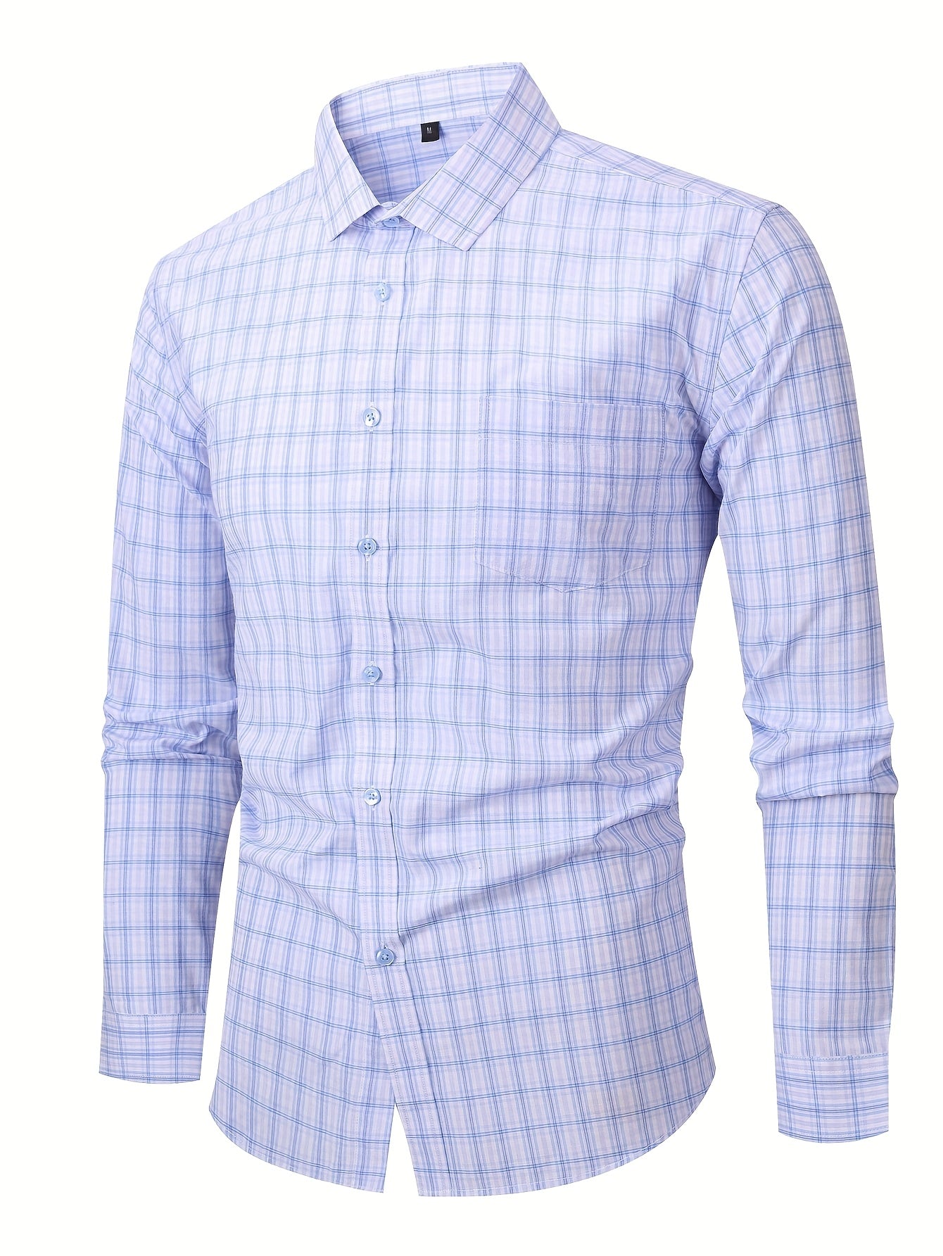 ! Men's Plaid Long Sleeve Shirt - Casual Button- with Pocket, 50% Cotton 50% Polyester, Comfortable Street Style & Commute Essential Fall Wardrobe