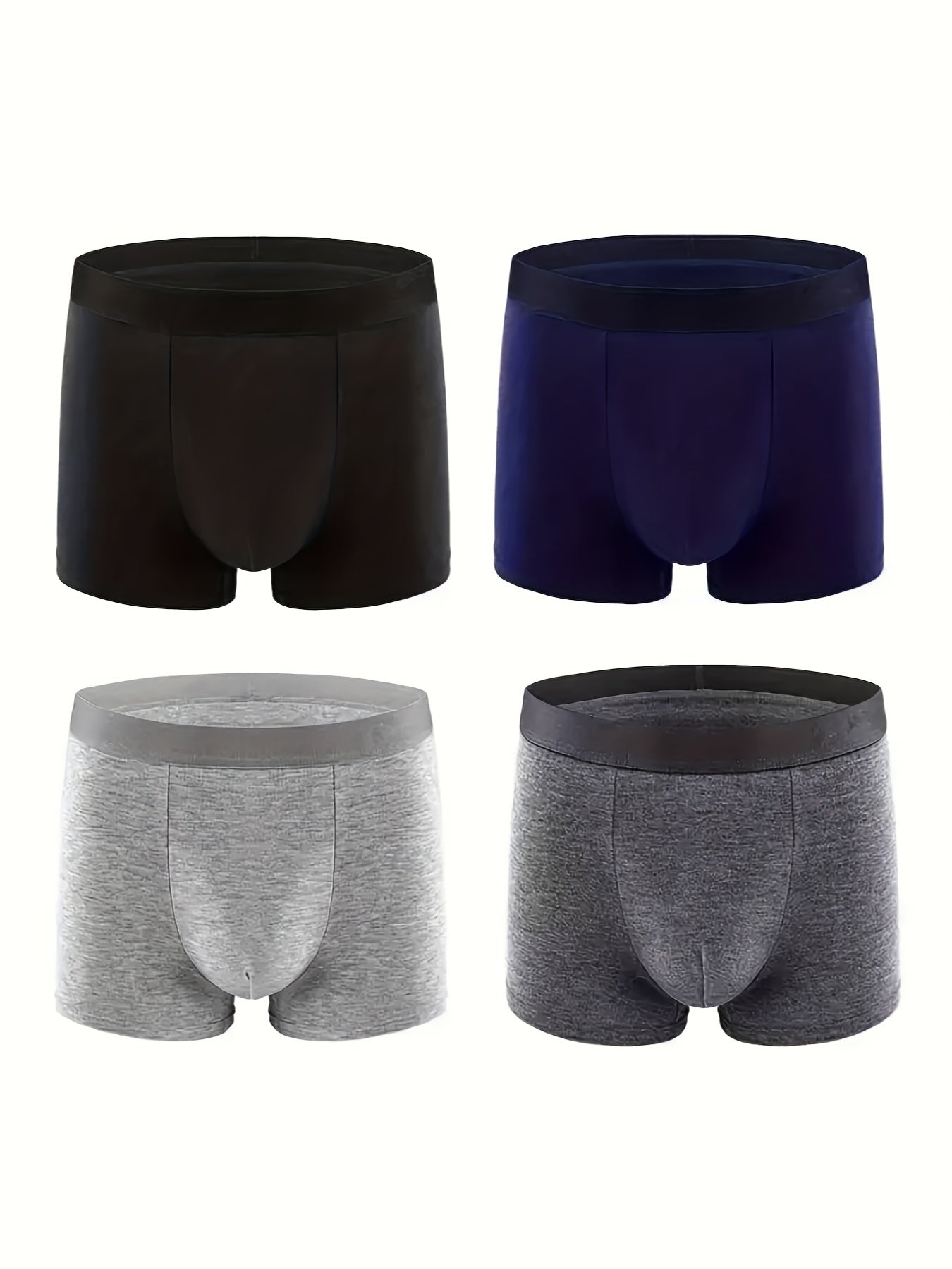 4pcs Men's Cotton Boxer Briefs - Breathable Stretch Comfort Waistband, Mid-Stretch Fabric, Solid Colors (Black/Navy/Gray/Blue) for Casual & Athletic Wear