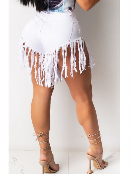 Women's Denim Shorts Summer High Waisted Frayed Raw Hem Ripped Tassels Sexy Short Pants Jeans