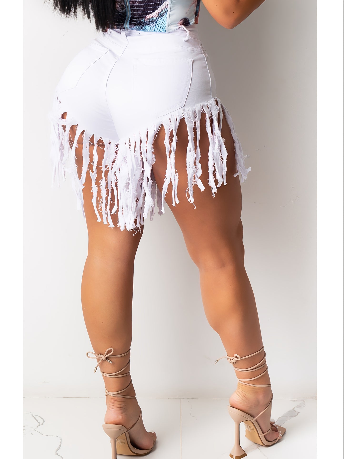 Women's Denim Shorts Summer High Waisted Frayed Raw Hem Ripped Tassels Sexy Short Pants Jeans