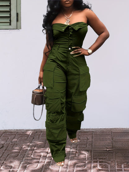 Ladies Tube Top One-piece Suit Pants, Women'S Strapless One-piece Suit With Pants, Summer And Spring Casual Sexy Women'S Dress Pants, Women'S Clothing Set