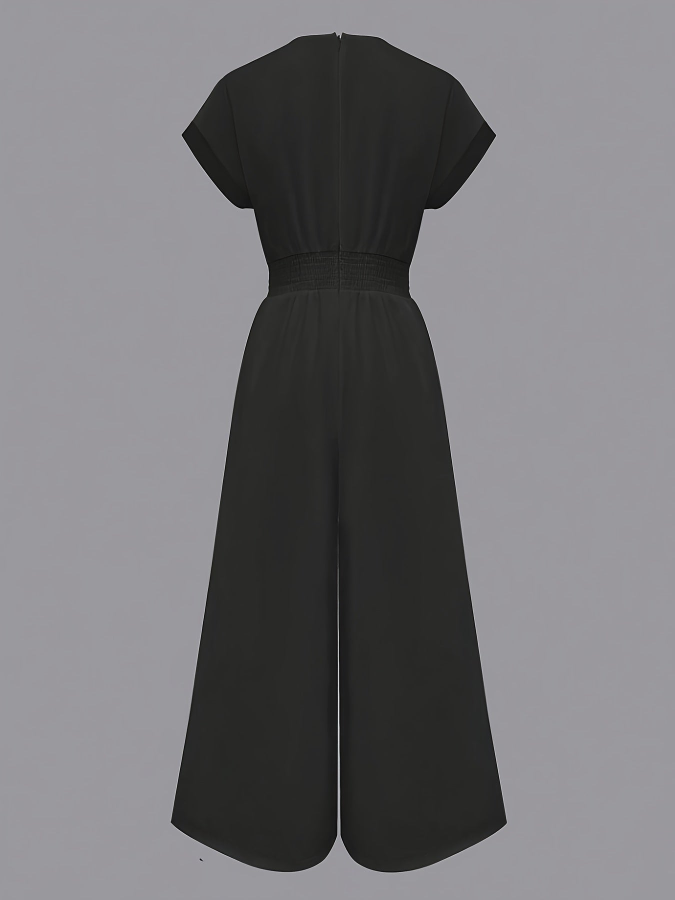 Women'S One-Piece Home Clothes, Solid Color Short-Sleeved V-Neck Wide-Leg Jumpsuit, Women'S Elegant Waist Pants, High-End Fashion Slim-Fitting Wide-Leg Pants with Pockets