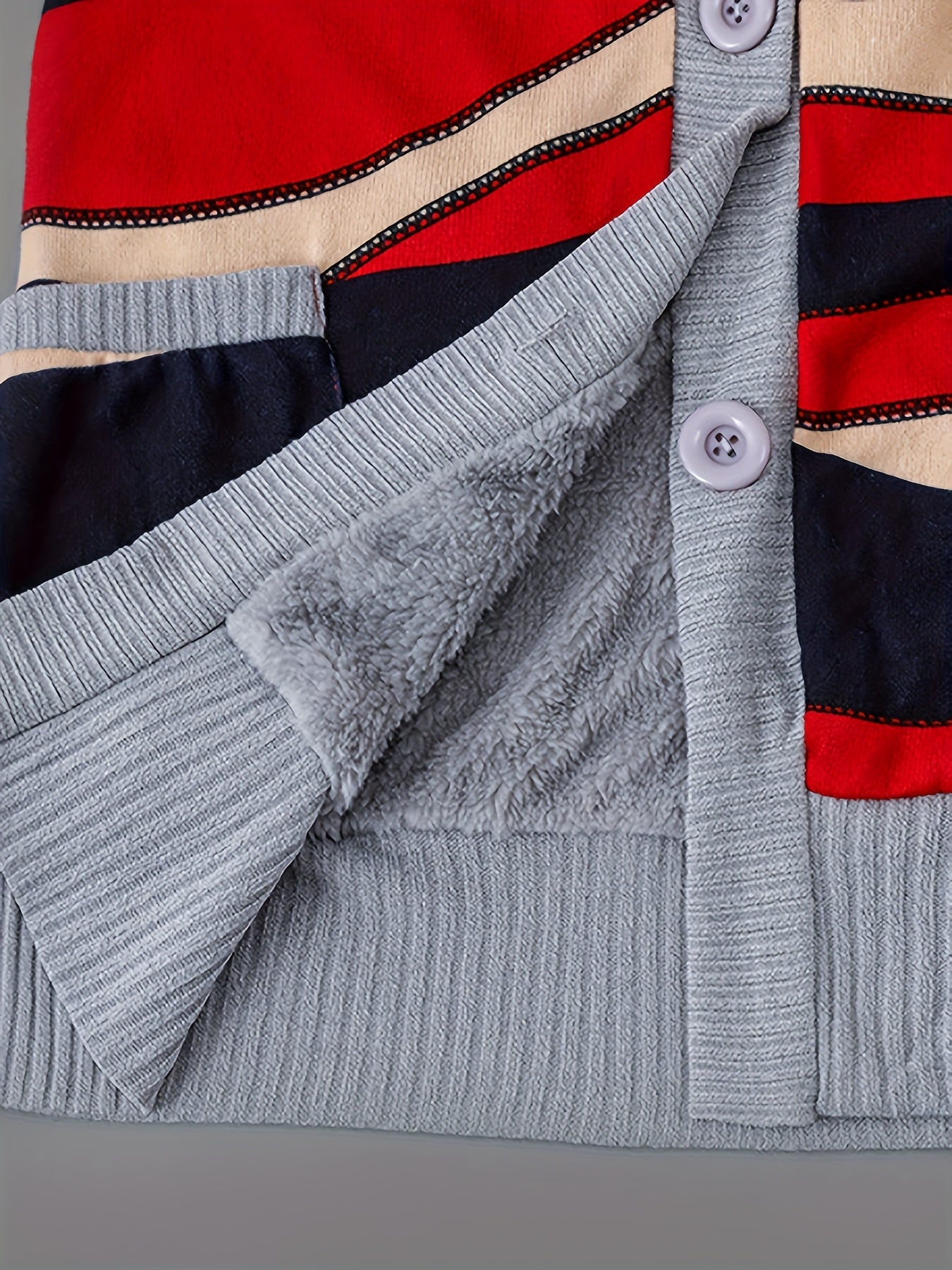 Women'S Fall Winter Casual Hooded Jacket, Warm Fleece Lined Long Sleeve Coat with Geometric Pattern And Colorblock Design