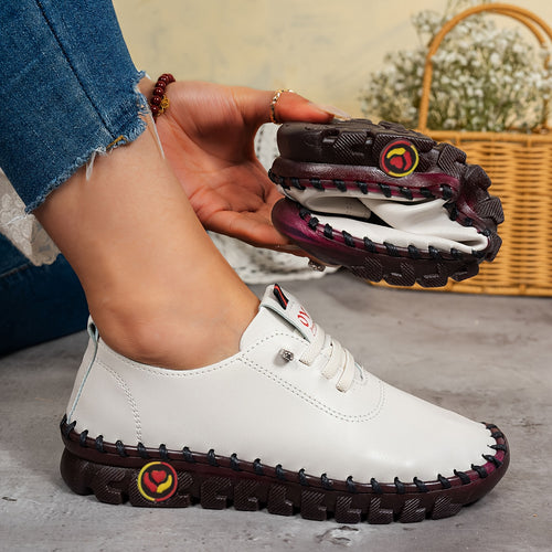 Women's Soft-Soled Flat Shoes with Lace-Up Closure - Comfortable Walking Sneakers Suitable for Daily Wear, & Shopping - - Round Toe Casual Shoes with Cushioned Insole & Sole, Women Shoes