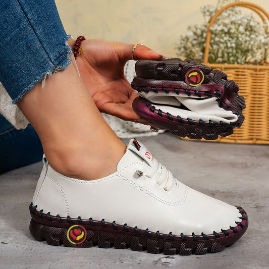Women's Soft-Soled Flat Shoes with Lace-Up Closure - Comfortable Walking Sneakers Suitable for Daily Wear, & Shopping - - Round Toe Casual Shoes with Cushioned Insole & Sole, Women Shoes