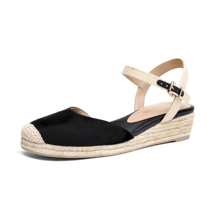 Women's Closed Toe Elastic Ankle Strap Espadrilles Wedge Sandals Soft Emulsion Insole Wedge Sandals