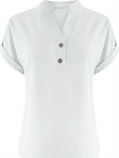 ZOELNIC Women's V-Neck Button-Front Placket T-Shirts - Short Sleeve Casual Summer Tops, Breathable Daily Wear Shirts Suitable for Spring/Summer, Solid Color Casual Wear, Machine Washable (No)