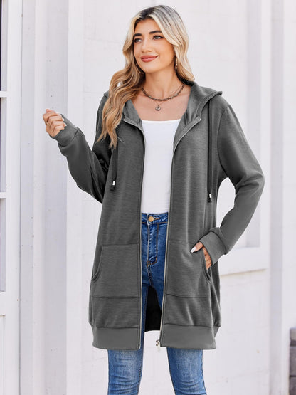 Women'S Zip Up Hoodies Long Sleeve Fall Tunic Hooded Sweatshirt Oversized Fleece Jacket with Pockets Fall Coats