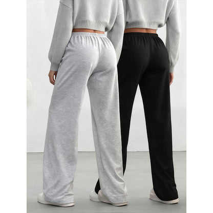 2pcs Women's Casual Wide-leg Pants with Elastic Waistband and Pockets - Elastic, Loose-fitting, Solid Color (black and Gray), Suitable for All Seasons, Comfortable Clothing | Loose Pants | Medium Elastic, Women's Jogging Pants/ Sweatpants/ Training