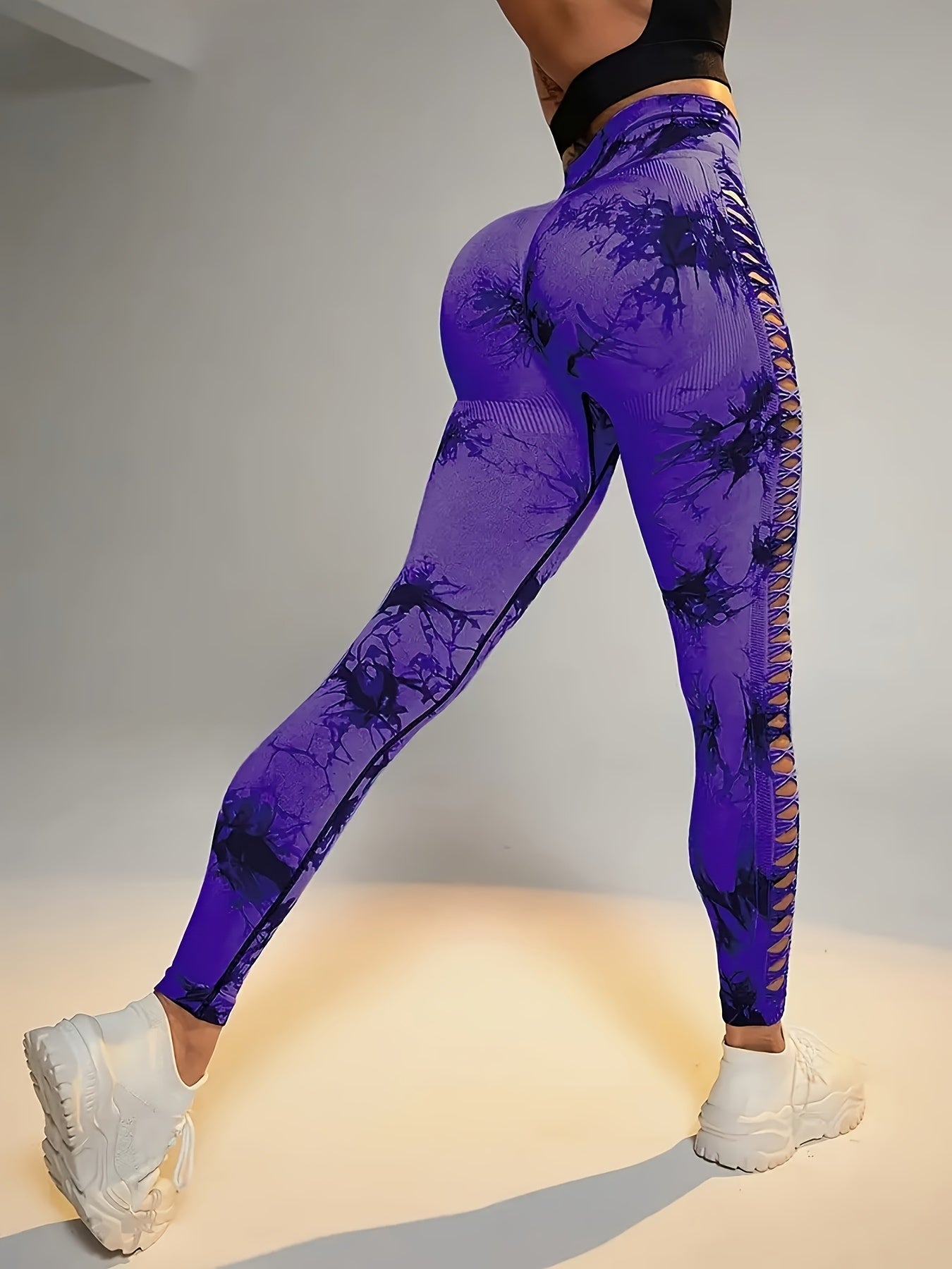 Women's High-Waisted Sculpting Yoga Pants - Butt-Lifting Seamless Design, Tie-Dye Print, Ultra-Comfort Stretch Fabric for Running, Sports & All-Season Activewear, Figureenhancing Fit | Highelastic Material