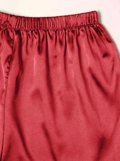 Black + Champagne + Pink Satin Short-Sleeve Shorts - product view 26
