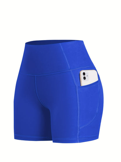6-pack Plus Size Women'S Sports Shorts High Waist Hip Lifting Yoga Shorts With Pocket Three-quarter Pants Gym Running Exercise Fitness Shorts
