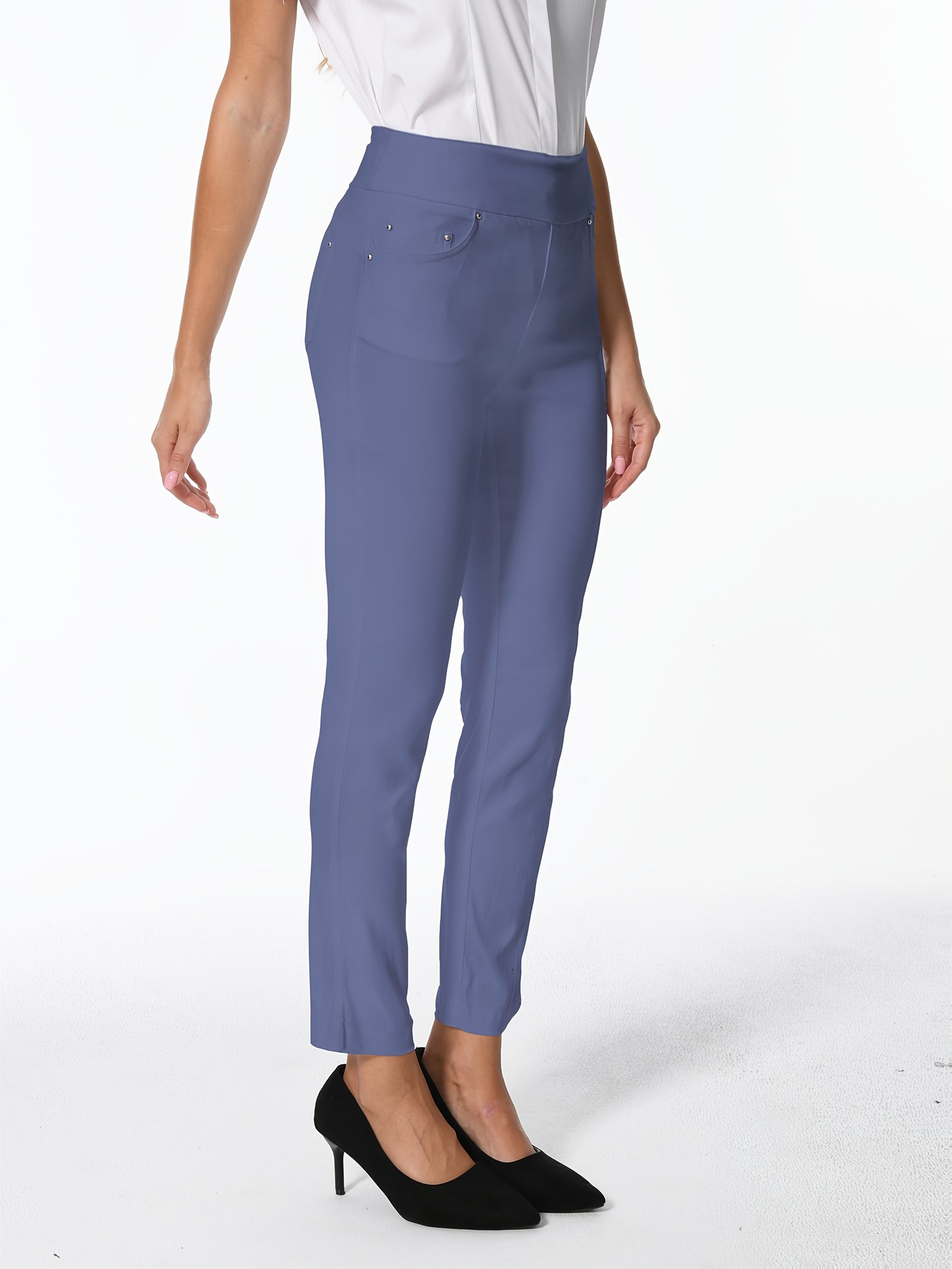Women's High Waist Dress Pants Stretchy Straight Leg Slim Fit Work Slacks with 5 Pockets, Elegant Office & Casual Wear