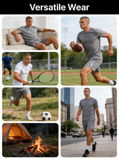 5-Pair Men's Lightweight Summer Athletic Shorts - Breathable, Moisture-wicking, And Quick-drying; Solid Color with Zippered Pockets; Suitable for Sports And Casual Wear; Ventilated Textured Design