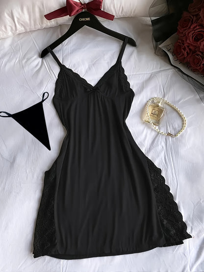3 Women's Solid Color Lace Nightgowns, Side Split Design, Sexy Home Lace Nightgown