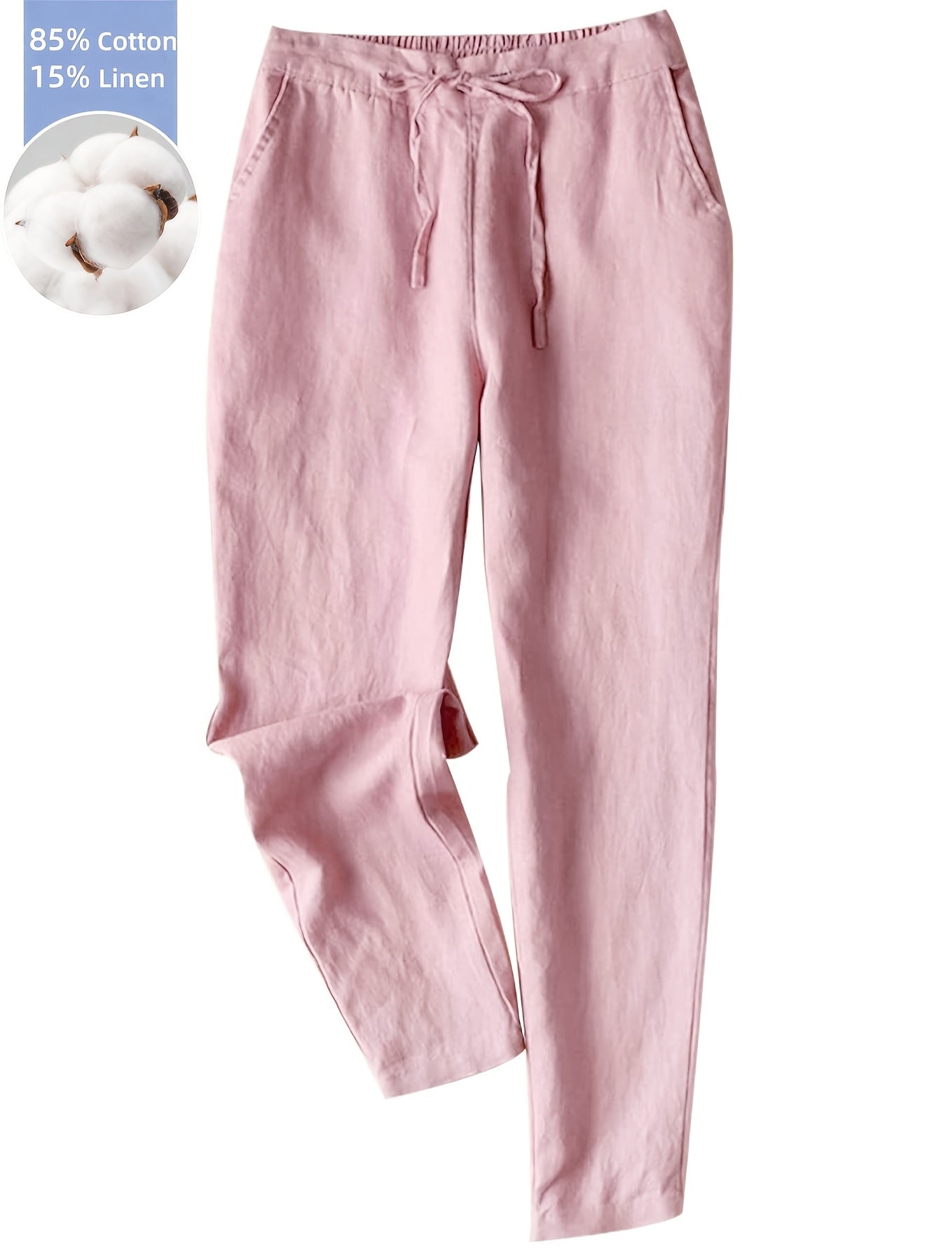 Women's Linen Pants - Summer High Waist Straight Leg Pants with Drawstring | Casual Beach Palazzo Pants | Boho Vacation Trousers for Travel
