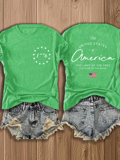 Women' US Flag T-Shirt with 1776 Design & American Symbols - Breathable Short Sleeve Top, Casual Streetwear Blouse-Compatible for - Wear Suitable for Fall Outfits, 4th of, Casual Attire, Machine Washable Non-