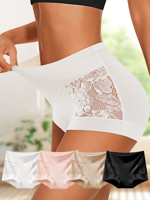 A Set of Four Stylish And Romantic Women'S Panties with Floral Lace Edges. They Are Trendy, Comfy, And Allow for Airflow. Perfect for Wearing As Outer Garments, Ideal for Vacations, And Suitable for Any Season. Budget-Friendly Underwear