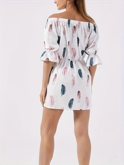 Elegant Off-Shoulder Ruffle Blouse with Vibrant Print, Women'S Chic Long Sleeveless Shirt, Perfect for Spring/Summer Casual Or Formal Occasions, Ladies Blouse
