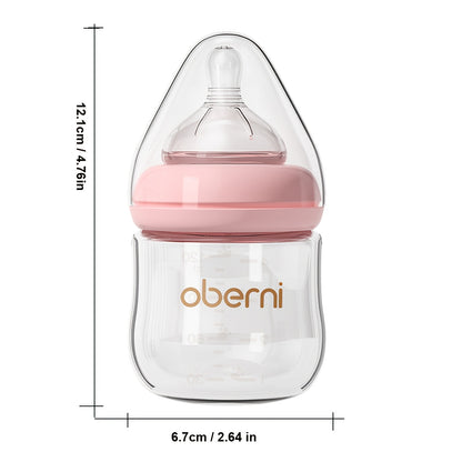 Oberni Anti-Colic 4Oz/120Ml Bpa-Free Glass Baby Bottles, Suitable for Infants 0 Months And Older, Featuring a Slow Flow Nipple That Mimics Breastfeeding, Crafted for an Easy Switch Between Bottle And Breast, Available in Blue, Green, And Pink
