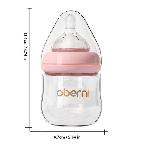 Oberni Anti-Colic 4Oz/120Ml Bpa-Free Glass Baby Bottles, Suitable for Infants 0 Months And Older, Featuring a Slow Flow Nipple That Mimics Breastfeeding, Crafted for an Easy Switch Between Bottle And Breast, Available in Blue, Green, And Pink