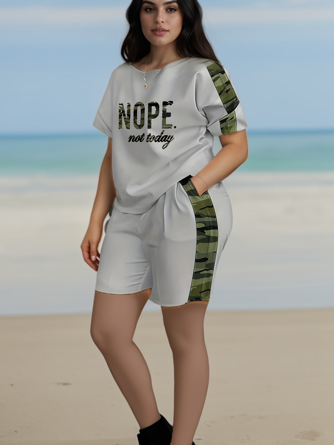2026 Loose And Versatile Plus Size Clothing Two-piece Set, Soft And Comfortable, Women's Plus Letter Printing, Natural Modeling, Can Be Matched with A Variety Of Sets, Show Your Unique Casual Fashion, Game Day Outfit, Football Fan Gear for All Fans