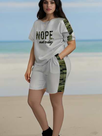 2026 Loose And Versatile Plus Size Clothing Two-piece Set, Soft And Comfortable, Women's Plus Letter Printing, Natural Modeling, Can Be Matched with A Variety Of Sets, Show Your Unique Casual Fashion, Game Day Outfit, Football Fan Gear for All Fans