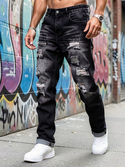 A Trendy Men's -style Distressed Skinny Jeans with Stretch