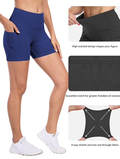 6-pack Plus Size Women'S Sports Shorts High Waist Hip Lifting Yoga Shorts With Pocket Three-quarter Pants Gym Running Exercise Fitness Shorts