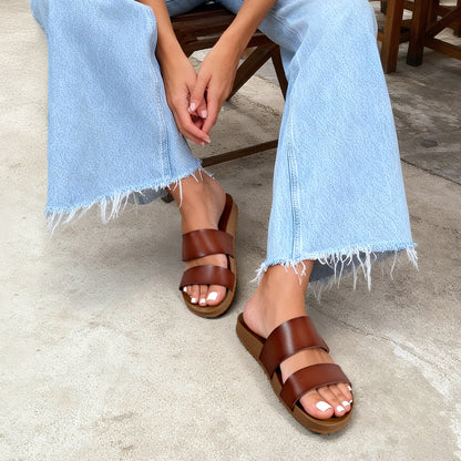 Women's Open Toe Slides Sandals Comfortable Support Footbed Two Strap Slip-on Fashion Casual Beach Vacation Lightweight Flat Sandals Summer for Women