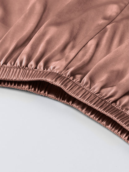 Women's Satin Casual Comfortable 1 Set 2pcs Pajama Outfit, Turn- Collar Long Sleeve Top & Elastic Waistband Trousers Women's Sleepwear