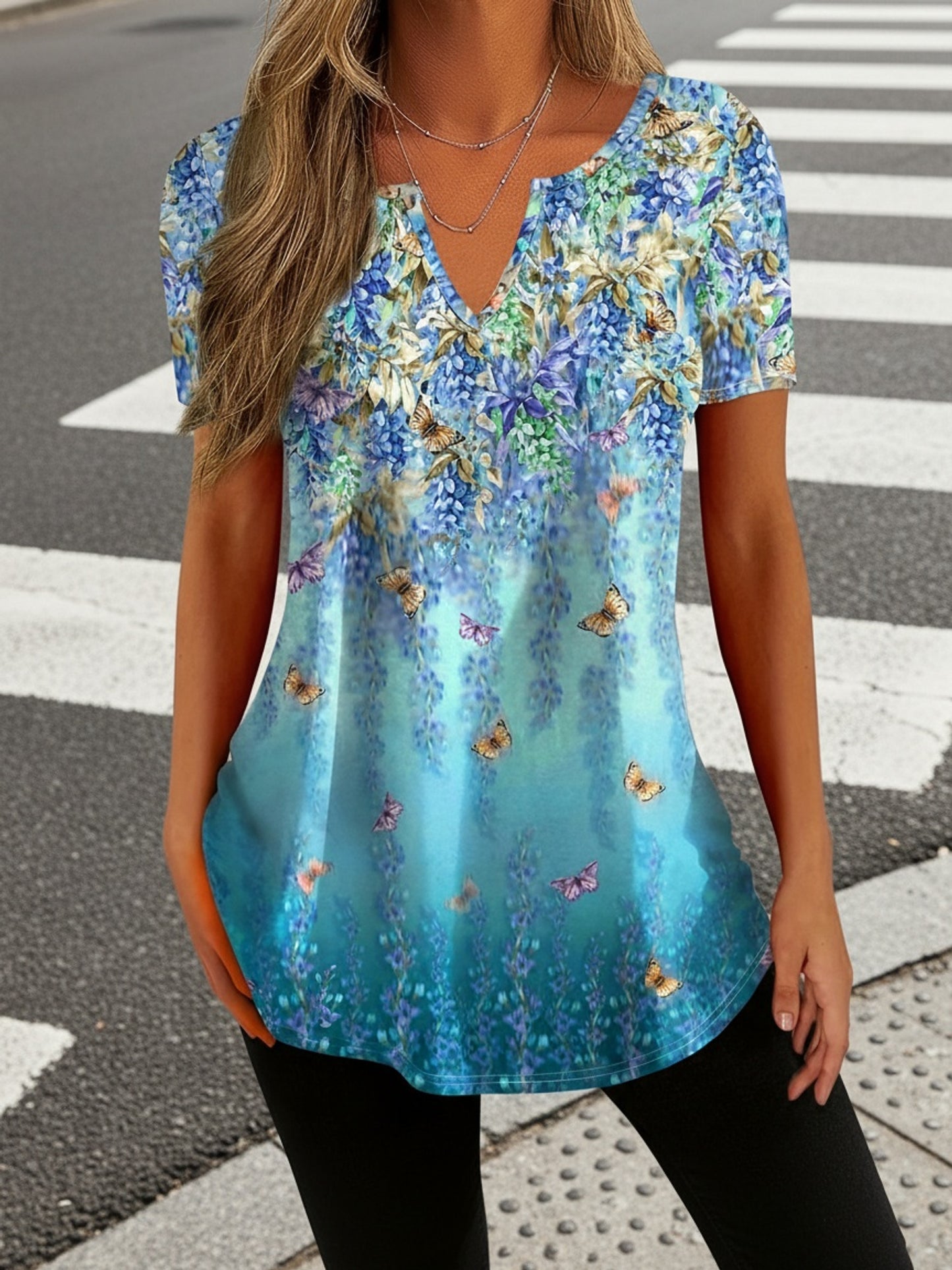Retro Short-Sleeved T-Shirt with Butterfly Print for Spring And Summer