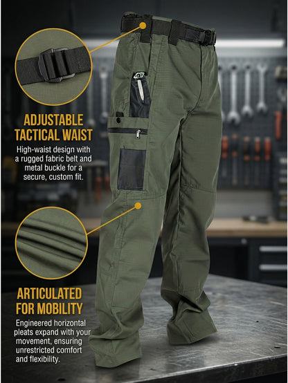 2pcs Men's Tactical Cargo Pants, Multi-Pocket Ripstop Work Trousers, High Quality Outdoor Hiking Pants, Durable Straight Leg Utility Pants for Work, Camping, Daily Wear