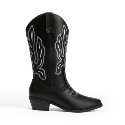 Women's Cowboy Boots Mid Calf Cowgirl Boots Embroidery Stitched Western Boots