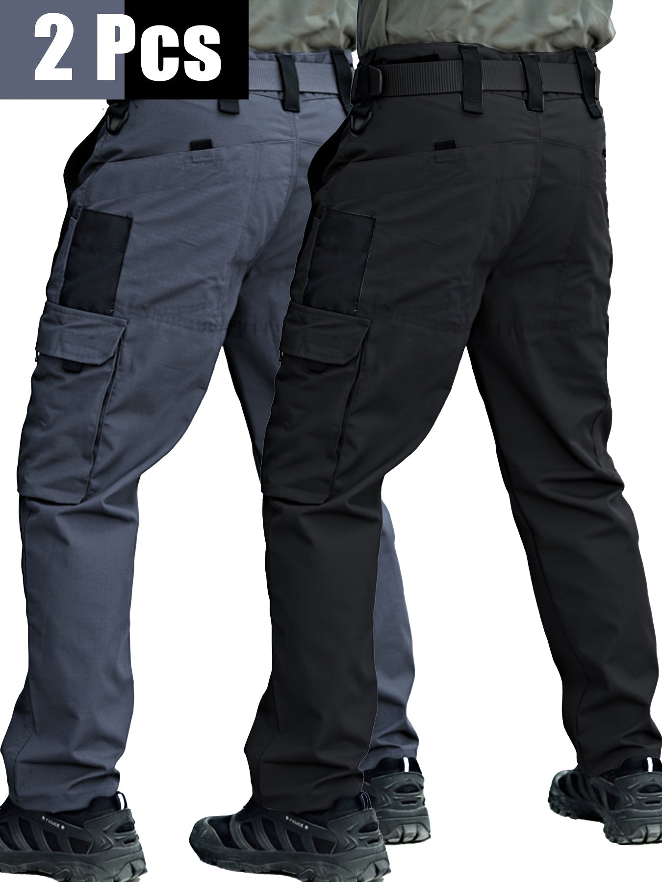 2 Pairs of Men's Tactical Cargo Pants, Outdoor Construction Hiking Multi-pocket Durable Casual Tactical Trousers | Adjustable Waistband | Hiking and Mountaineering Gear (waistband Not Included)