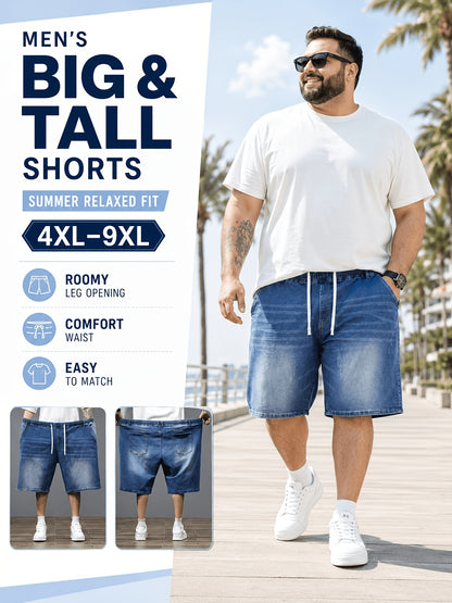 Mens Big And Tall Clothing Denim Shorts, Loose Fit Elastic Waist Casual Jean Shorts for Summer, PLUS SIZE
