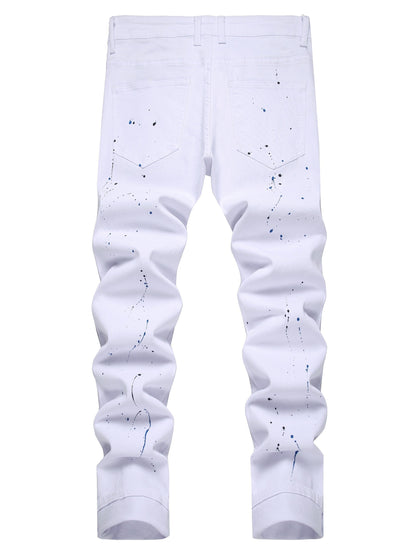 Men'S Slim Fit Straight Leg Denim Pants with Ripped And Distressed Details