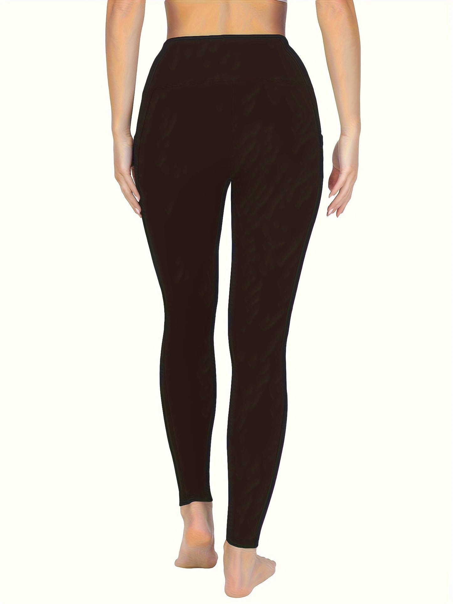 Olive Green High-Waisted Women'S Leggings with Pockets - Made from a And Elastane Mix, Suitable for All Seasons, Machine Washable