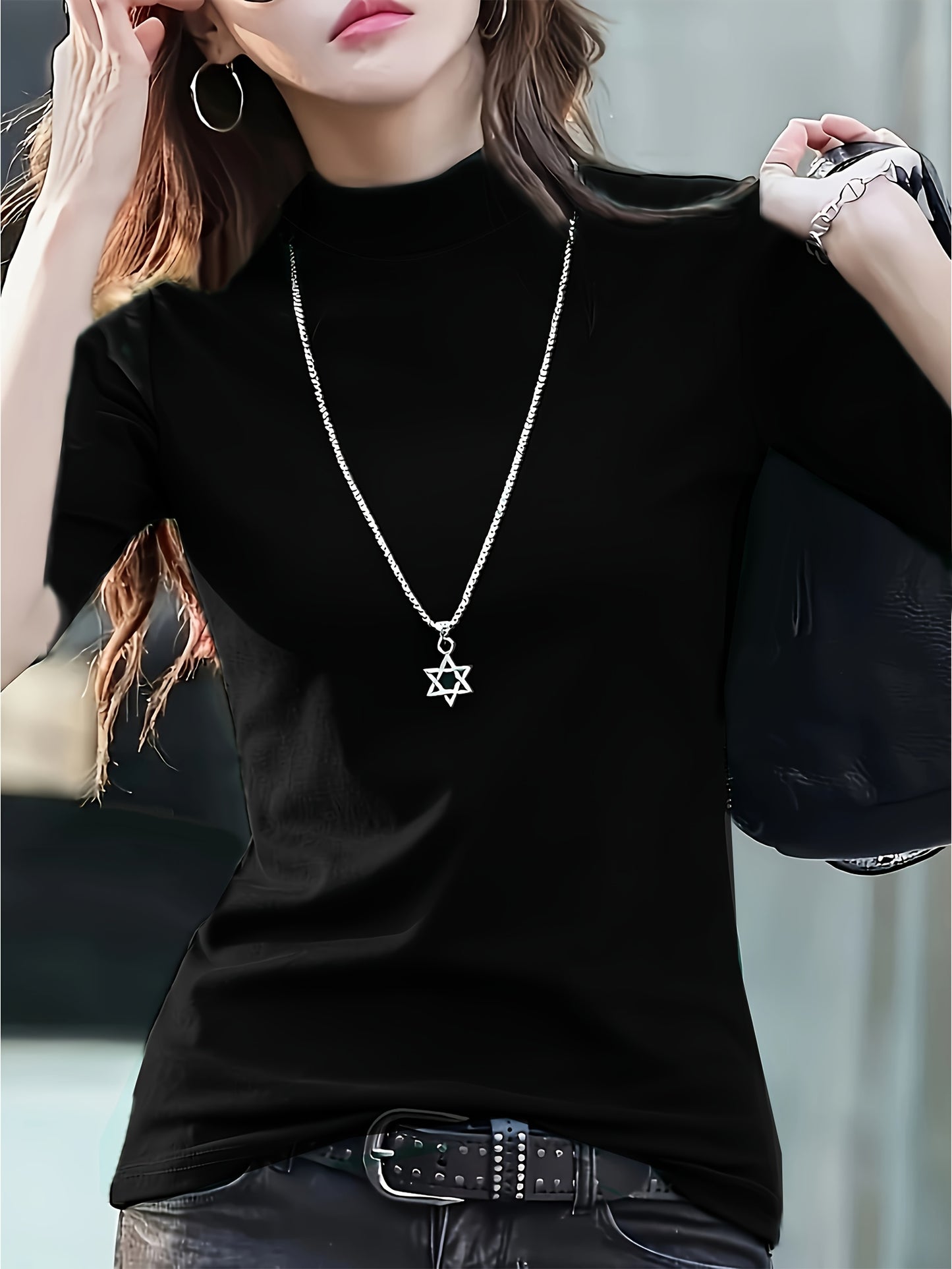Women'S Casual T-Shirt - High Elasticity Solid Green Crew Neck Top, Machine Washable & Dry Cleanable, Regular Fit All-Season Versatile Shirt for Casual Attire, Ladies T Shirts, Elegant Style, Highelasticity Fabric