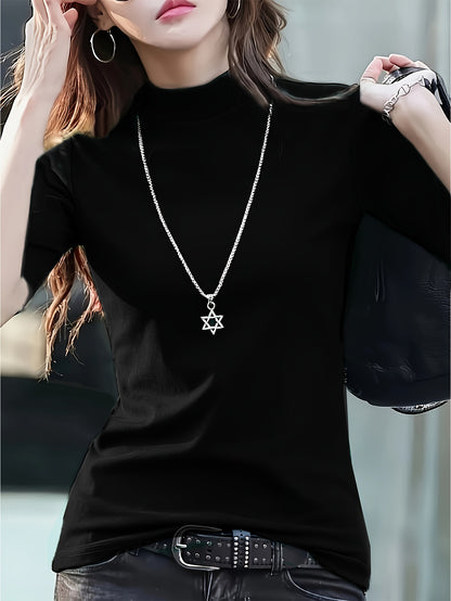 Women'S Casual T-Shirt - High Elasticity Solid Green Crew Neck Top, Machine Washable & Dry Cleanable, Regular Fit All-Season Versatile Shirt for Casual Attire, Ladies T Shirts, Elegant Style, Highelasticity Fabric