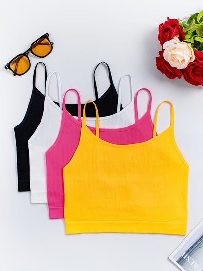 4pcs Multi-Color Elegant Cute Side Stripe Peplum Outer Wear Ladies Camisole Tank Top & Seamless Sexy Strapless Sports & Casual Non-Steel Ring Women'S Bra