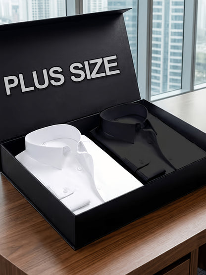 2pcs Set Of Men'S Plus-size Long-sleeve Shirts, 2XL To 6XL Size Shirts For Chubby Men, Versatile Plus-size Shirts For Daily Commuting, Summer Cool Shirts, Easy-care Wrinkle-resistant Plus-size Business Shirts, Gifts For Family